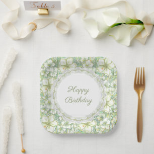 Hibiscus & lace WHITE Paper Plates