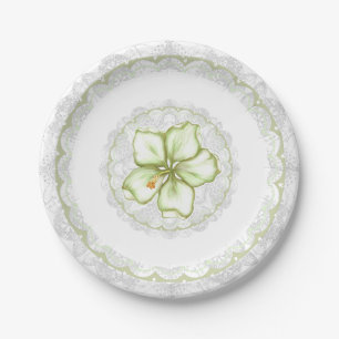 Hibiscus & lace WHITE Paper Plates
