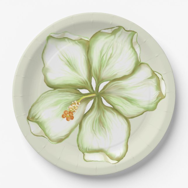Hibiscus & lace WHITE Paper Plates (Front)