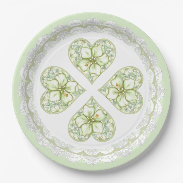 Hibiscus & lace WHITE Paper Plates (Front)