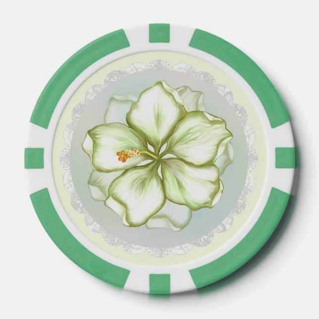 Hibiscus & lace WHITE Poker Chips (Front)