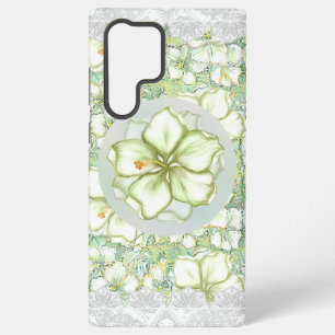 Hibiscus & lace WHITE Samsung Galaxy S22 Ultra Case