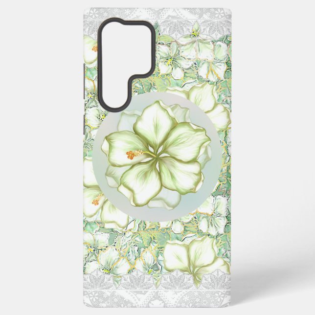 Hibiscus & lace WHITE Samsung Galaxy Case (Back)