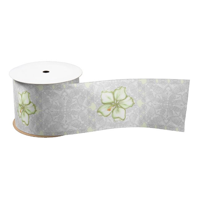 Hibiscus & lace WHITE Satin Ribbon (Spool)