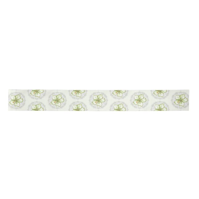 Hibiscus & lace WHITE Satin Ribbon (Front)