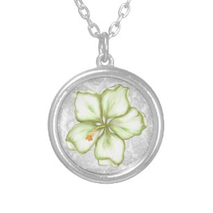 Hibiscus & lace WHITE Silver Plated Necklace
