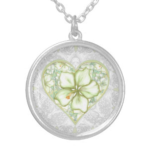 Hibiscus & lace WHITE Silver Plated Necklace