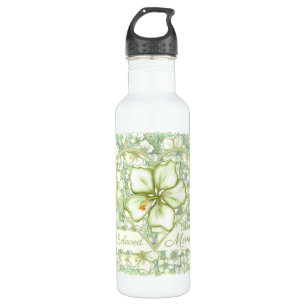 Hibiscus & lace WHITE Stainless Steel Water Bottle