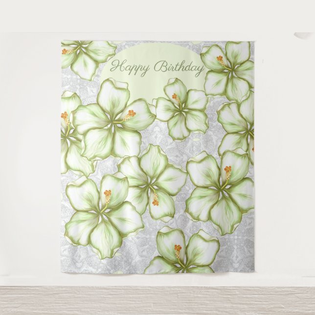 Hibiscus & lace WHITE Tapestry (Front)