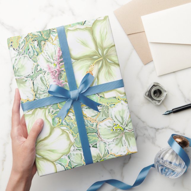 Hibiscus & lace WHITE Wrapping Paper (Gifting)