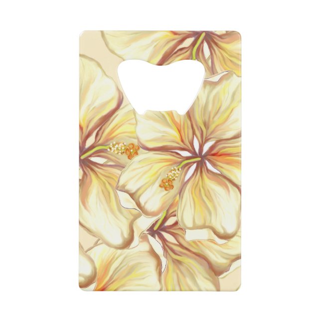 Hibiscus & lace YELLOW Credit Card Bottle Opener (Front)