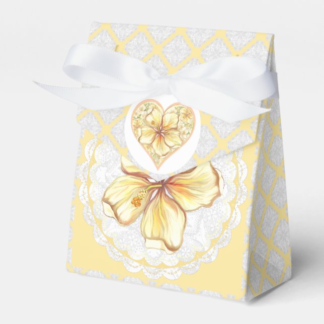 Hibiscus & lace YELLOW Favor Boxes (Front Side)