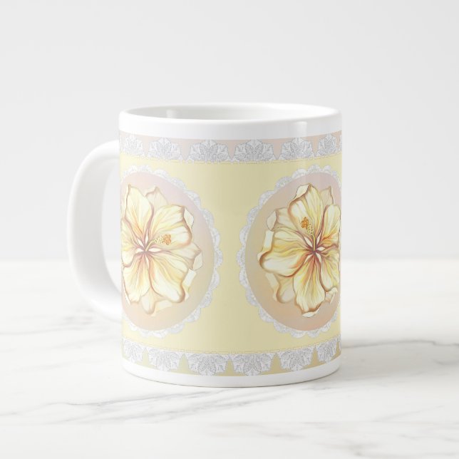 Hibiscus & lace YELLOW Giant Coffee Mug (Front Left)