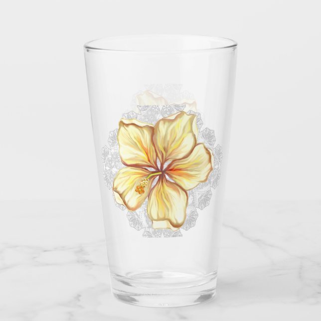 Hibiscus & lace YELLOW Glass (Front)