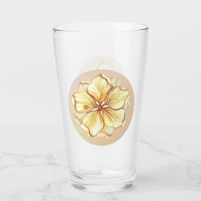 Hibiscus & lace YELLOW Glass (Front)