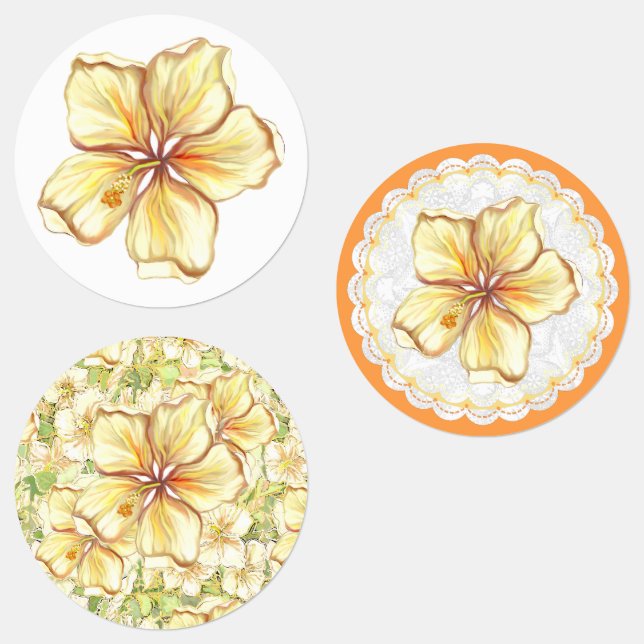 Hibiscus & lace YELLOW Kids' Labels (Group)