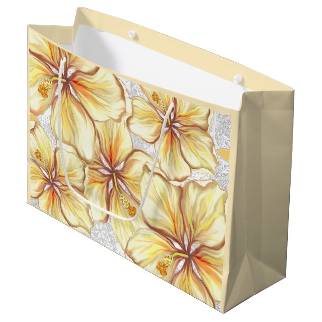 Hibiscus & lace YELLOW Large Gift Bag (Front Angled)