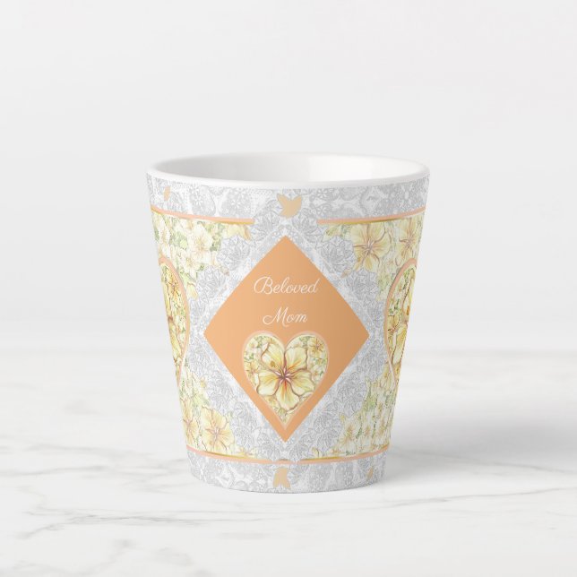 Hibiscus & lace YELLOW Latte Mug (Front)