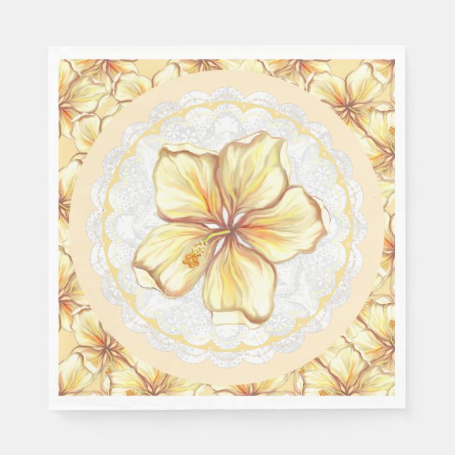 Hibiscus & lace YELLOW Napkins (Front)