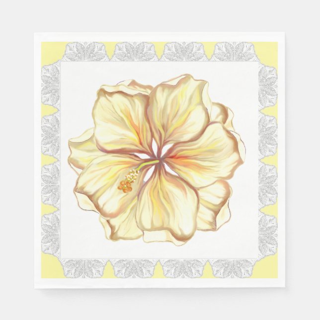 Hibiscus & lace YELLOW Napkins (Front)