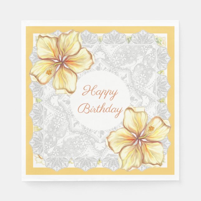 Hibiscus & lace YELLOW Napkins (Front)