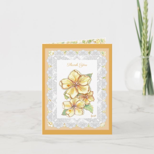 Hibiscus & lace YELLOW Note Card (Front)