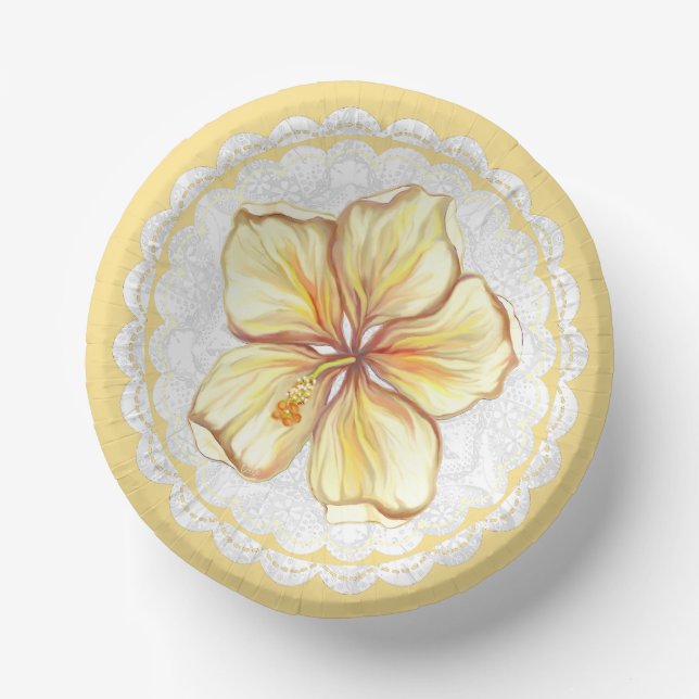 Hibiscus & lace YELLOW Paper Bowls (Front)