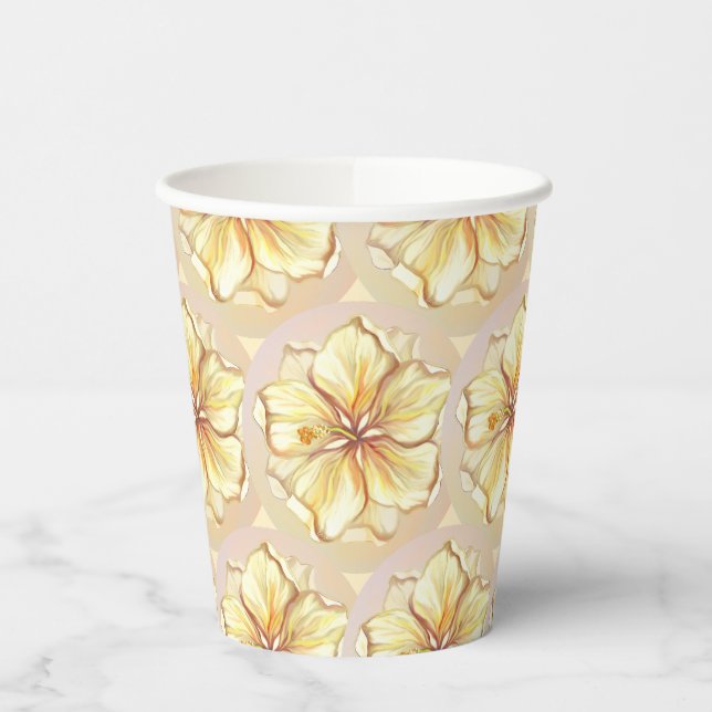Hibiscus & lace YELLOW Paper Cups (Left)