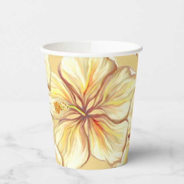 Hibiscus & lace YELLOW Paper Cups (Left)