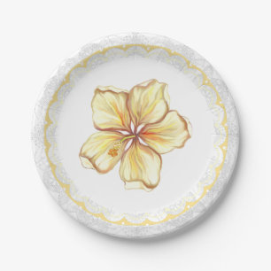 Hibiscus & lace YELLOW Paper Plates
