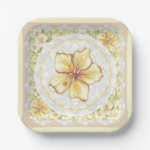 Hibiscus & lace YELLOW Paper Plates