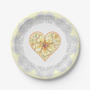 Hibiscus & lace YELLOW Paper Plates