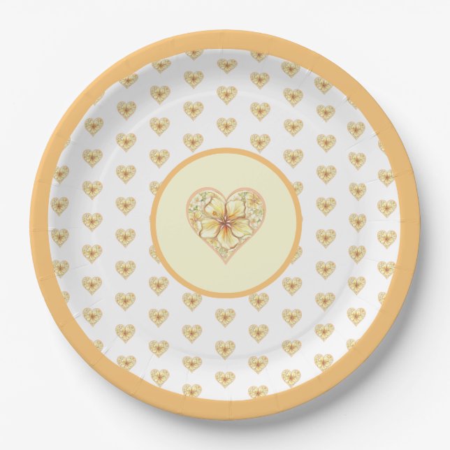 Hibiscus & lace YELLOW Paper Plates (Front)
