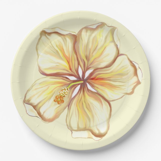Hibiscus & lace YELLOW Paper Plates (Front)