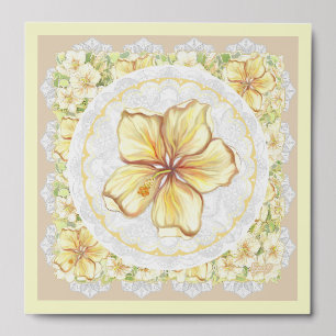 Hibiscus & lace YELLOW Peel And Stick Photo Tile