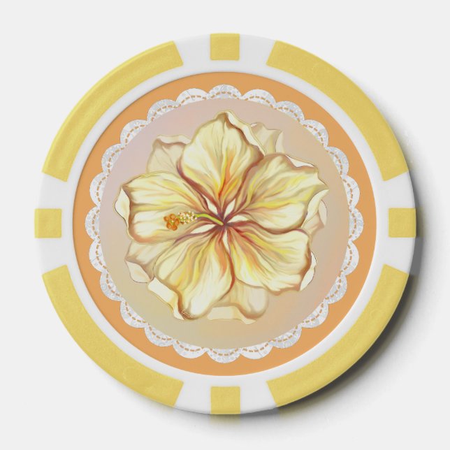 Hibiscus & lace YELLOW Poker Chips (Front)