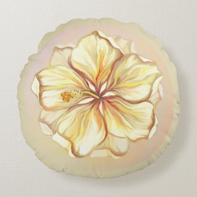 Hibiscus & lace YELLOW Round Pillow (Front)