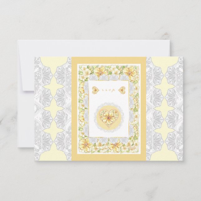 Hibiscus & lace YELLOW RSVP Card (Front)