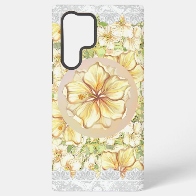 Hibiscus & lace YELLOW Samsung Galaxy Case (Back)