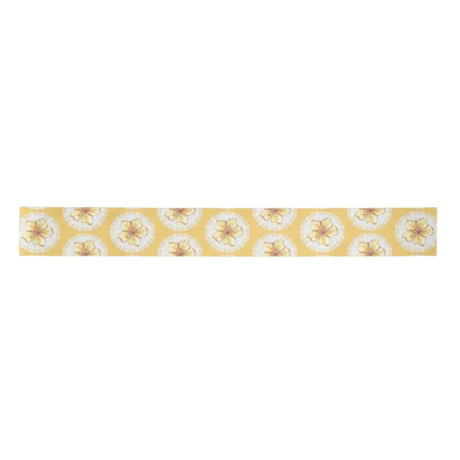 Hibiscus & lace YELLOW Satin Ribbon (Front)