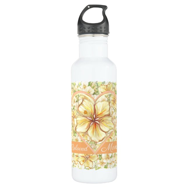 Hibiscus & lace YELLOW Stainless Steel Water Bottle (Front)