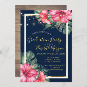 Hibiscus ,Lights, Wood, Frame Graduation Party Invitation