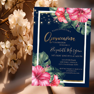 Hibiscus ,Lights, Wood, Frame Quinceanera Invitation