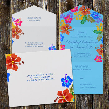 Hibiscus Luau Birthday Celebration  All In One Inv All In One Invitation by millhill at Zazzle
