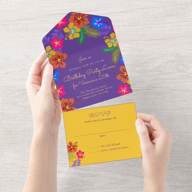Hibiscus Luau Birthday Celebration  All In One Invitation (Tearaway)