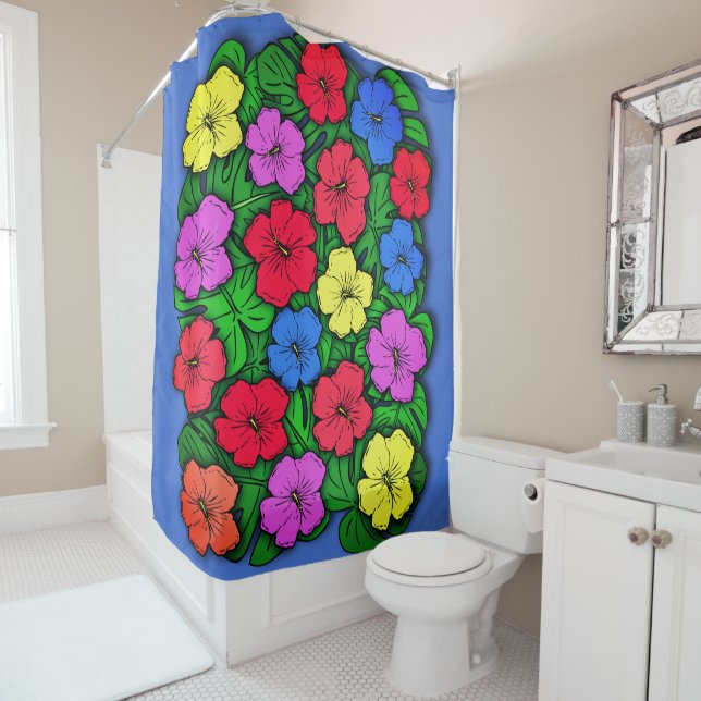 Hibiscus & Monstera #4 Shower Curtain (In Situ)