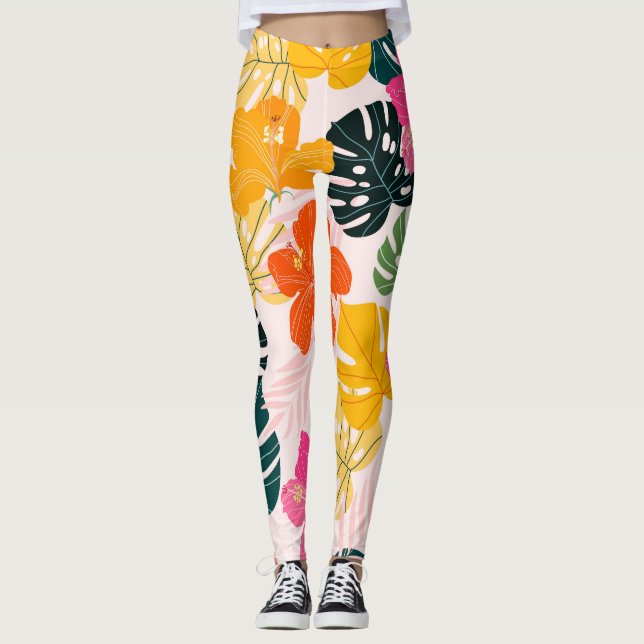 Hibiscus & Monstera: Tropical Vibrance Leggings (Front)