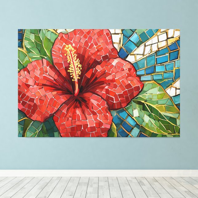 hibiscus mosaic 005 canvas print (Insitu(Wood Floor))