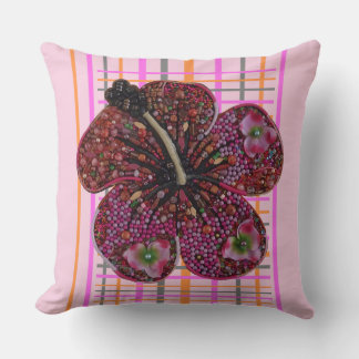 Hibiscus Mosaic Checkered Pattern Throw Pillow