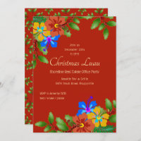 Hibiscus n Holly Christmas Office Party Invitation